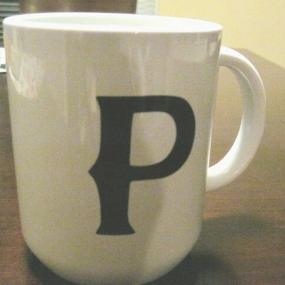 Monogram "P" Initial Stoneware Coffee Mug 16 Oz. NEW never used. Cute Gift